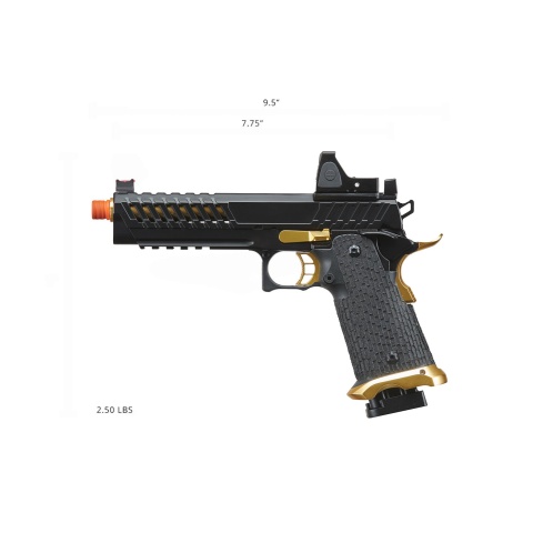 Lancer Tactical Knightshade Hi-Capa Gas Blowback Airsoft Pistol w/ Reflex Red Dot Sight (Color: Black & Gold)