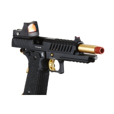 Lancer Tactical Knightshade Hi-Capa Gas Blowback Airsoft Pistol w/ Reflex Red Dot Sight (Color: Black & Gold)