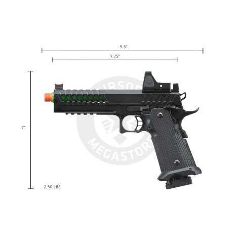 Lancer Tactical Knightshade Hi-Capa Gas Blowback Airsoft Pistol w/ Reflex Red Dot Sight - (Green)