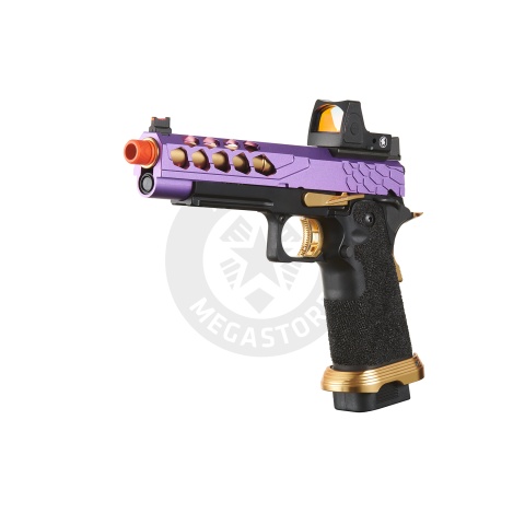 Lancer Tactical Stryk Hi-Capa 5.1 Gas Blowback Airsoft Pistol w/ Reflex Red Dot Sight - (Purple & Gold)