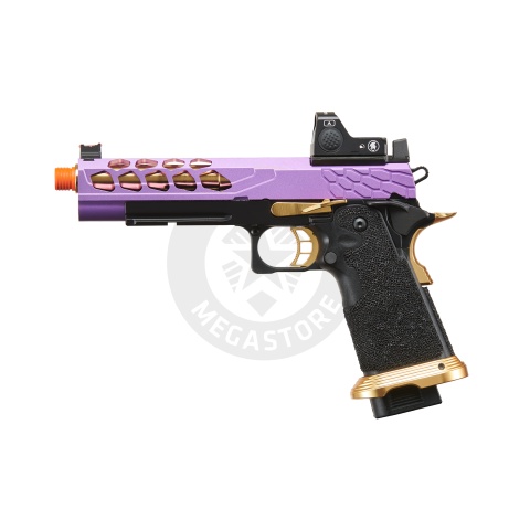 Lancer Tactical Stryk Hi-Capa 5.1 Gas Blowback Airsoft Pistol w/ Red Dot Sight - (Purple & Gold)