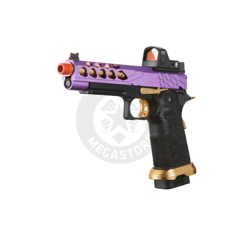 Lancer Tactical Stryk Hi-Capa 5.1 Gas Blowback Airsoft Pistol w/ Red Dot Sight - (Purple & Gold)