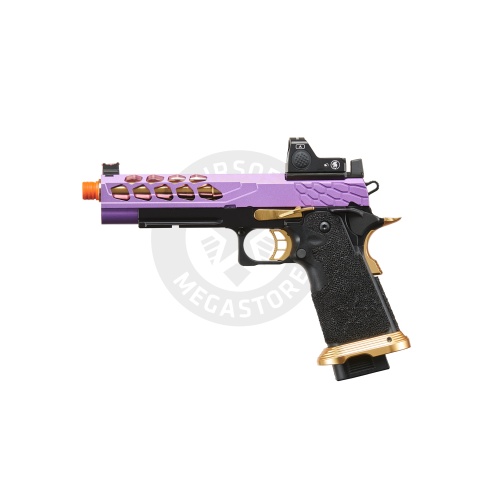 Lancer Tactical Stryk Hi-Capa 5.1 Gas Blowback Airsoft Pistol w/ Red Dot Sight - (Purple & Gold)