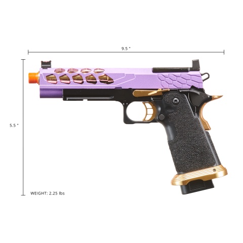 Lancer Tactical Stryk Hi-Capa 5.1 Gas Blowback Airsoft Pistol w/ Red Dot Sight - (Purple & Gold)
