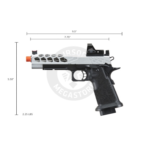 Lancer Tactical Stryk Hi-Capa 5.1 Gas Blowback Airsoft Pistol w/ Micro Red Dot Sight - (Black & Silver)