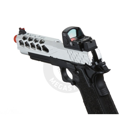Lancer Tactical Stryk Hi-Capa 5.1 Gas Blowback Airsoft Pistol w/ Red Dot Sight - (Black & Silver)