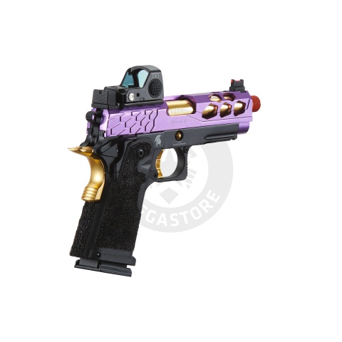 Lancer Tactical Stryk Hi-Capa 4.3 Gas Blowback Airsoft Pistol w/ Red Dot Sight (Black, Purple, & Gold)
