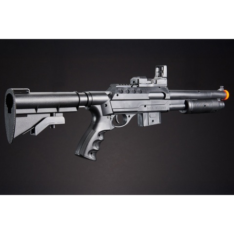 UKARMS M0581C Spring Shotgun with Pressure Switch Laser, Mock Red Dot Scope, Retractable LE Stock - (Black)