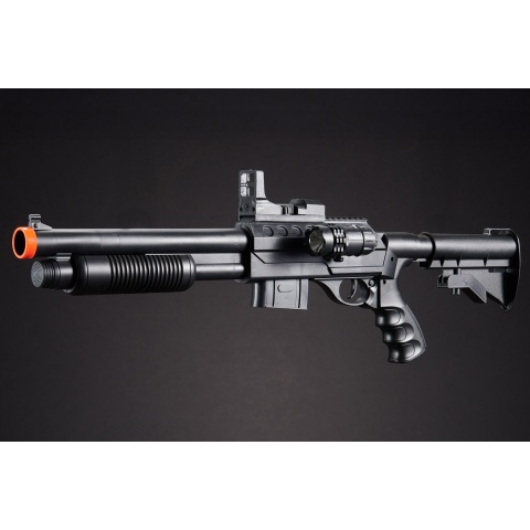 UKARMS M0581C Spring Shotgun with Pressure Switch Laser, Mock Red Dot Scope, Retractable LE Stock - (Black)