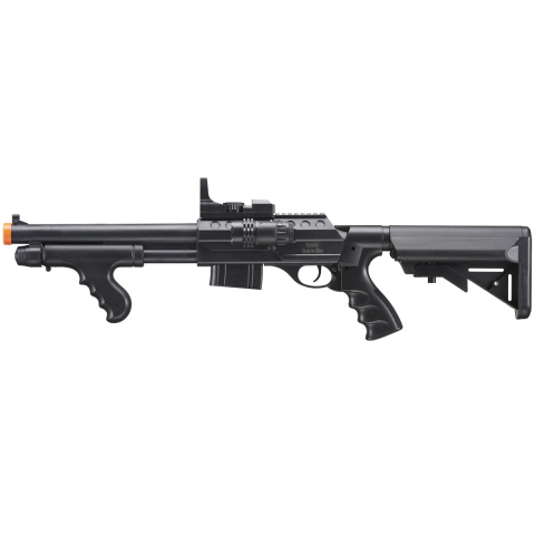 UK Arms Spring M0681D Spring Powered Pump Action Shotgun w/ Red Dot Sight, Flashlight, and Stock (Color: Black)