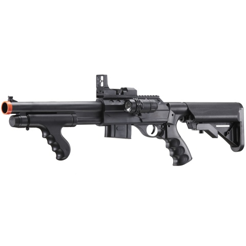 UK Arms Spring M0681D Spring Powered Pump Action Shotgun w/ Red Dot Sight, Flashlight, and Stock (Color: Black)