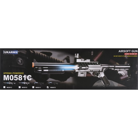 UK Arms Spring M0681D Spring Powered Pump Action Shotgun w/ Red Dot Sight, Flashlight, and Stock (Color: Black)