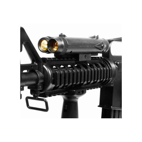 Well M16A4 Style M4 RIS Spring Airsoft Rifle w/ Flashlight, Laser, Vertical Foregrip & Retractable Stock - (Black)