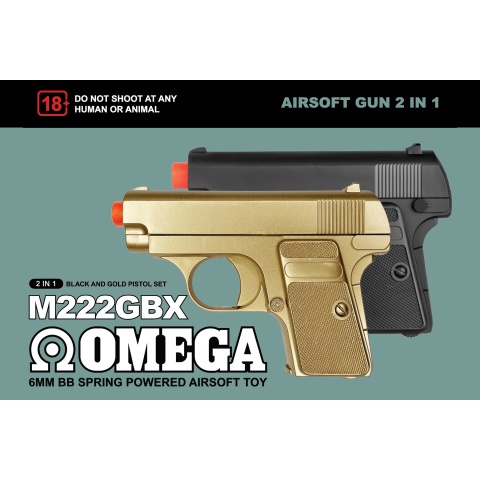 Omega Dual Spring Powered Airsoft Pistols (Color: Black & Gold)