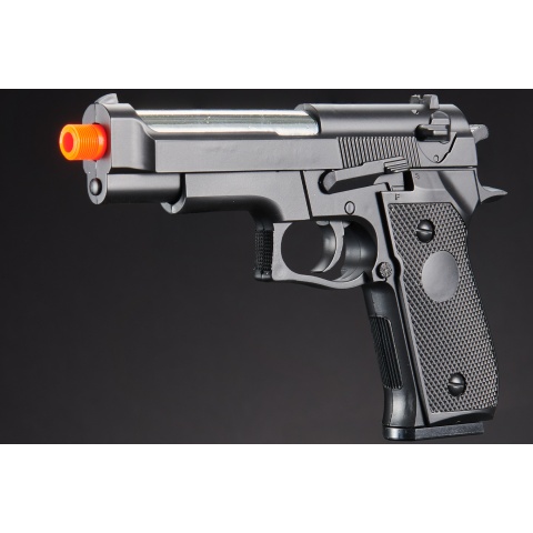 Double Eagle M22 Two Tone Spring Powered Airsoft Pistol w/ Mock Suppressor - (Black)
