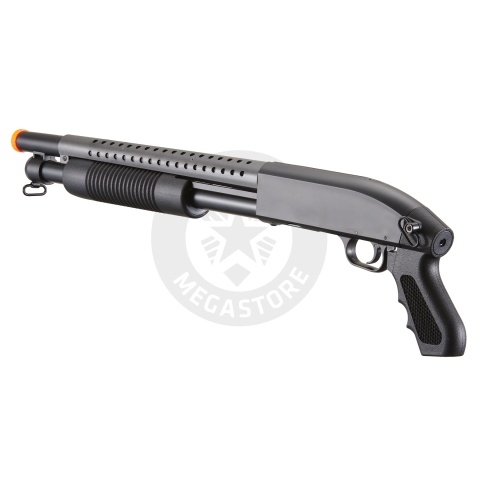 Double Eagle Airsoft Shotgun Metal with Tactical Pistol Grip - BLACK