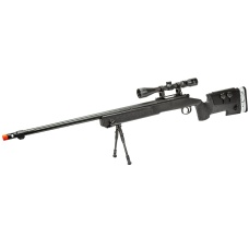 WellFire MB17BAB Bolt Action Airsoft Sniper Rifle w/ Scope and Bipod (Color: Black)
