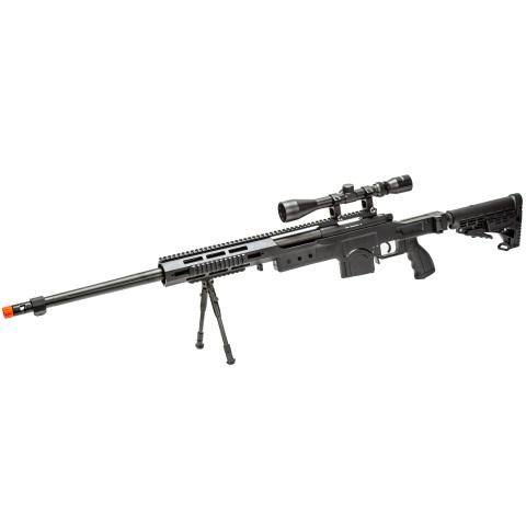 WellFire MB4412BAB Bolt Action Airsoft Sniper Rifle w/ Scope and Bipod (Color: Black)