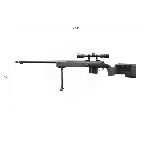 WellFire MB4416 M40A3 Bolt Action Sniper Rifle w/ Scope & Bipod - BLACK