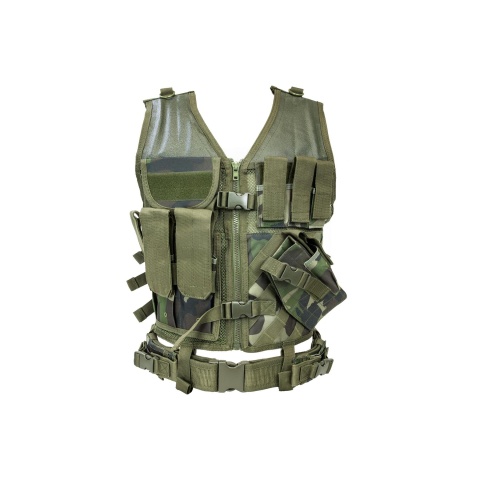 NcStar Military Cross Draw Vest w/ Integrated Holster - (Woodland Camo/XL-2XL)