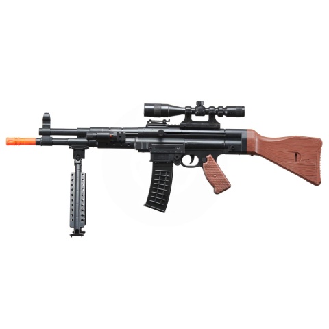 AMA MP44 Spring Airsoft Rifle w/ Bipod, Scope, Laser (Color: Black / Faux Wood)