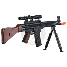 AMA MP44 Spring Airsoft Rifle w/ Bipod, Scope, Laser (Color: Black / Faux Wood)