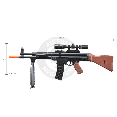 AMA MP44 Spring Airsoft Rifle w/ Bipod, Scope, Laser (Color: Black / Faux Wood)