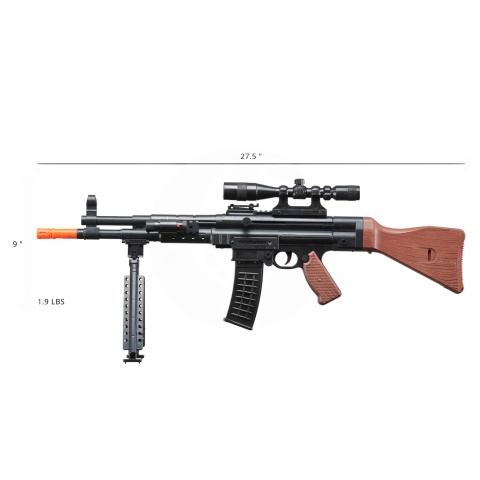 AMA MP44 Spring Airsoft Rifle w/ Bipod, Scope, Laser (Color: Black / Faux Wood)