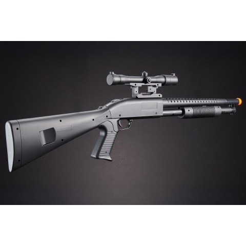 UK Arms P799A Pump Action Airsoft Spring Shotgun w/ Laser & Scope (Color: Black)