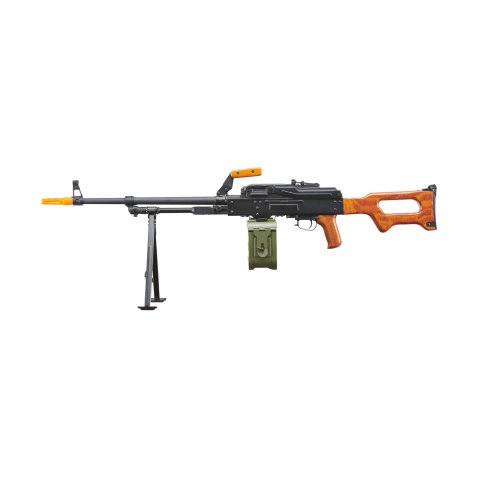Atlas Custom Works PKM Russian Battlefield Squad Airsoft Machine Gun with Real Wood Furniture (Color: Black)