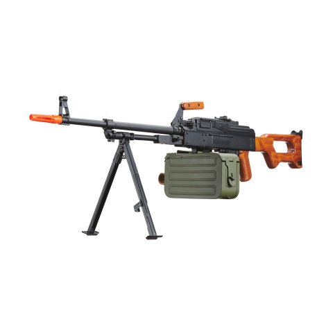 Atlas Custom Works PKM Russian Battlefield Squad Airsoft Machine Gun with Real Wood Furniture (Color: Black)
