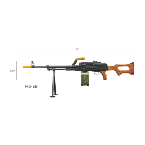 Atlas Custom Works PKM Russian Battlefield Squad Airsoft Machine Gun with Real Wood Furniture (Color: Black)