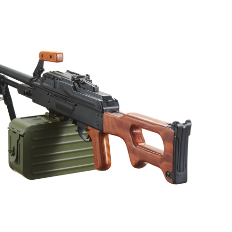 Atlas Custom Works PKM Russian Battlefield Squad Airsoft Machine Gun with Real Wood Furniture (Color: Black)