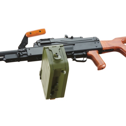 Atlas Custom Works PKM Russian Battlefield Squad Airsoft Machine Gun with Real Wood Furniture (Color: Black)