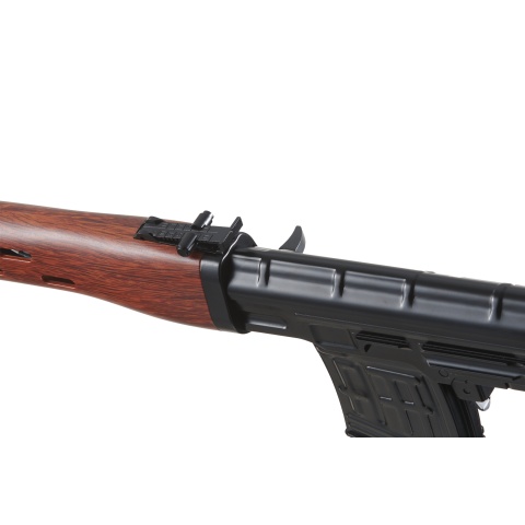 Atlas Custom Works SVD Dragunov Electric Airsoft Sniper Rifle w/ Faux Wood Furniture & Fixed Sportsman Stock (Color: Faux Wood)