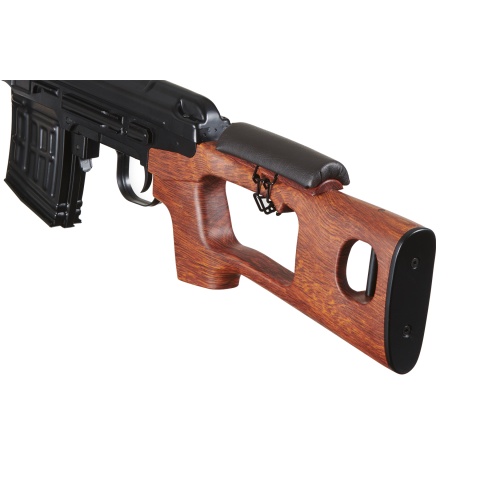 Atlas Custom Works SVD Dragunov Electric Airsoft Sniper Rifle w/ Faux Wood Furniture & Fixed Sportsman Stock (Color: Faux Wood)