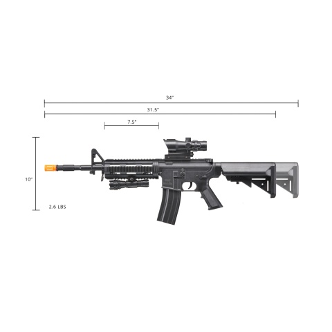 UK Arms Heavy Version Large Magazine M4 Airsoft Spring Rifle w/ Flashlight and Red Dot Sight (Color: Black)