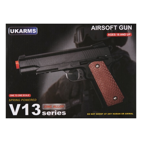 UK Arms 1911 Alloy Series Spring Airsoft Pistol w/ Under Barrel Rail (Color: Black / Brown)