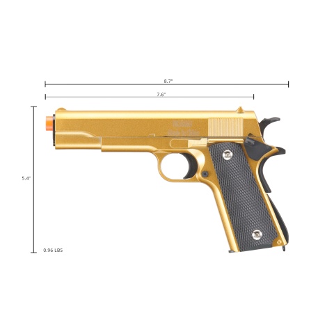 UK Arms Full Size 1911 Alloy Series Spring Airsoft Pistol (Color: Gold)