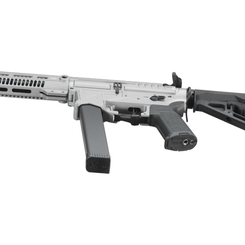 Zion Arms R&D Precision Licensed PW9 Mod 1 Long Rail Airsoft Rifle with Delta Stock (Color: Grey)