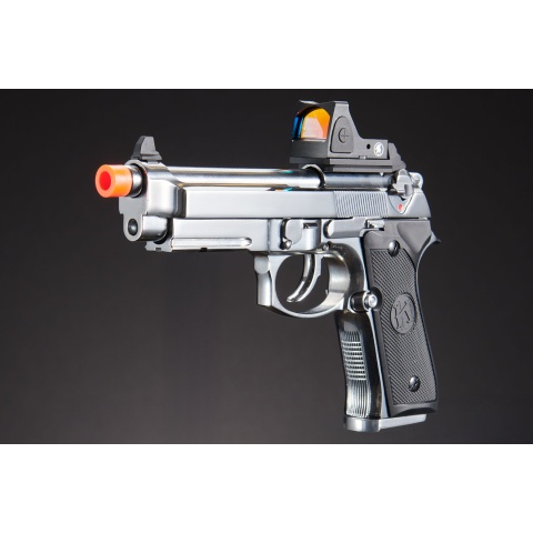 KLI KL-92 AI Optic Ready Silver Version 6mm Dual Power CO2/Gas Blowback Airsoft Pistol Red Dot Combo - (Silver)