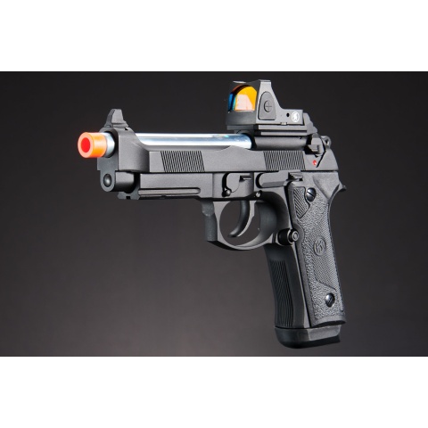 KLI KL-92 Elite IA Optic Ready 6mm Dual Power Gas / CO2 Blowback Airsoft Pistol Red Dot Combo - (Black)