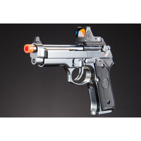 KLI KL-92 Platinum 6mm Dual Power CO2/Gas Blowback Airsoft Pistol Red Dot Combo - (Platinum)