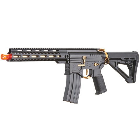Zion Arms R15 Mod 1 Long Rail Airsoft Rifle with Delta Stock (Color: Black/Gold)