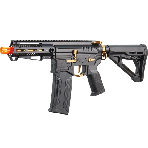 Zion Arms R15 Mod 1 Short Barrel Airsoft Rifle with Delta Stock (Color: Black & Gold)