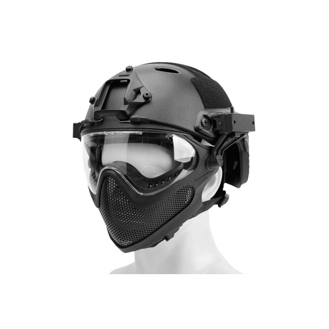 G-Force Pilot Full Face Helmet w/ Plastic Mesh Face Guard (Color: Black)
