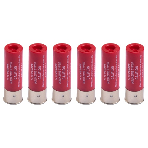 Sentinel Gears 15 Round Shotgun Shells for Multi & Single-Shot Airsoft Shotguns (Color: Red / Pack of 6)