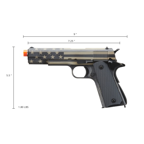 Army Armament Full Metal 1911 GBB Airsoft Pistol - Custom Cerakote Distressed Black/Tan Stars & Stripes