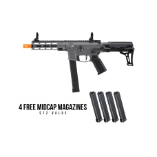 Lancer Tactical Gen 2 9mm Battle X CQB Carbine Airsoft AEG (Color: Grey) + 4 Free Midcap Magazines