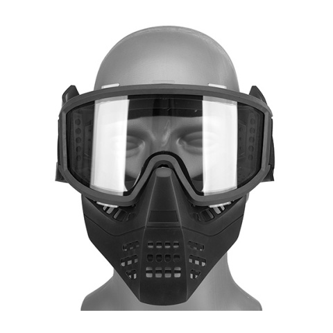 Lancer Tactical Ventilated Airsoft Full Face Mask [Clear Lens] - BLACK